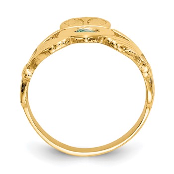 14k Imitation Green Stone Claddagh Ring — alternate view