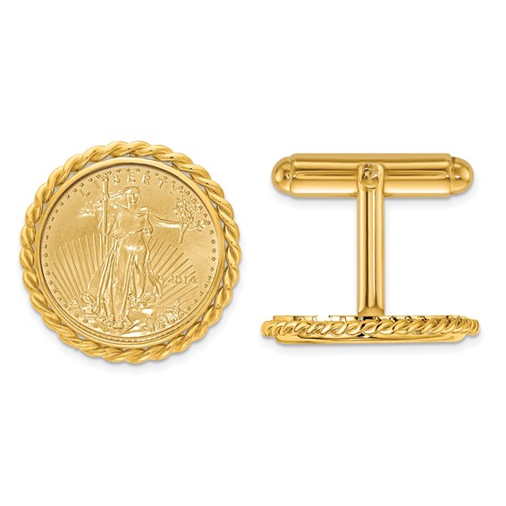 14k Polished Plain Bezel Cuff Links with Coins Quality Gold