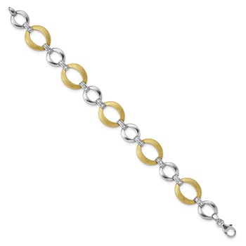 Sterling Silver and Gold-tone Polished and Brushed Crystal Bracelet