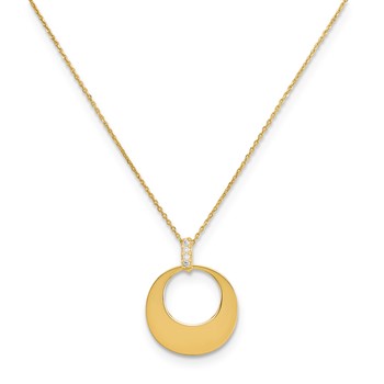 Sterling Silver and Yellow Gold Plate Circle Pendant w/CZ on 16" Chain a