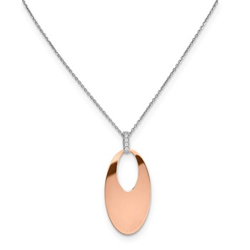 Sterling Silver and Rose Gold Plate Pendant w/CZ on 16" Chain and 1" Ex