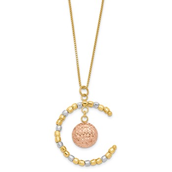 14KY BOX CHAIN W/ TRI COLOR PENDANT
