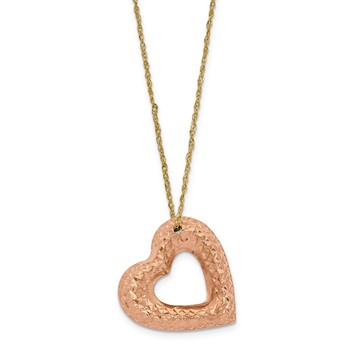 14KY D/C Ropa Chain with Rose Heart Pendant 18 inch Necklace