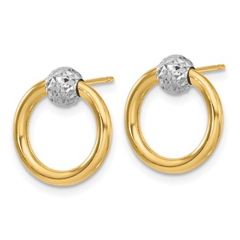 14K Two-tone Diamond-cut Hoop Post Dangle Earring — alternate view