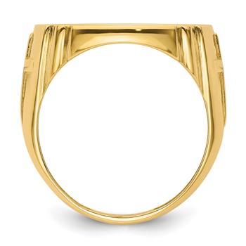 Wideband Distinguished Coin Jewelry 14k Men's Polished and Diamond-cut with Cross Sides 16.5mm Coin Bezel Ring — alternate view