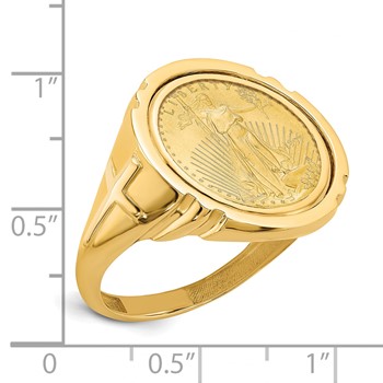 Wideband Distinguished Coin Jewelry 14k Men's Polished with Cross Sides Mounted 1/10oz American Eagle Coin Bezel Ring — alternate view