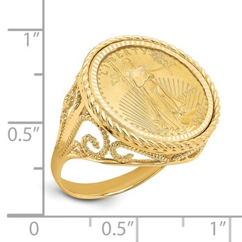 Wideband Distinguished Coin Jewelry 14k Ladies' Polished Diamond-cut and Twisted Wire Scroll Design Mounted 1/10oz American Eagle Coin Bezel Ring — alternate view