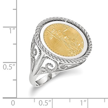 Wideband Distinguished Coin Jewelry 14k White Gold Ladies' Polished and Twisted Wire Scroll Design Mounted 1/10oz American Eagle Coin Bezel Ring — alternate view