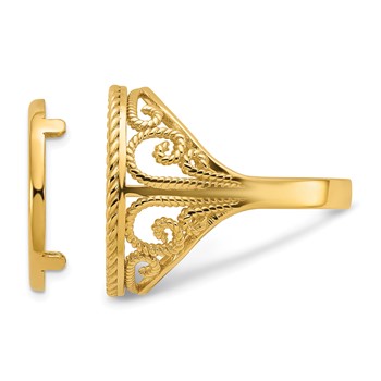 Wideband Distinguished Coin Jewelry 10k Ladies' Polished and Twisted Wire Scroll Design 16.5mm Coin Bezel Ring — alternate view