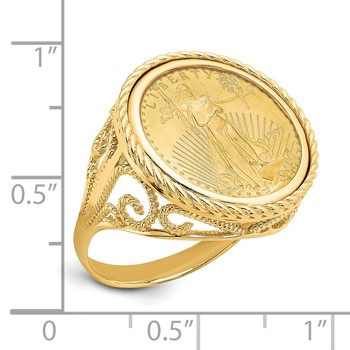Wideband Distinguished Coin Jewelry 14k Ladies' Polished and Twisted Wire Scroll Design Mounted 1/10oz American Eagle Coin Bezel Ring — alternate view