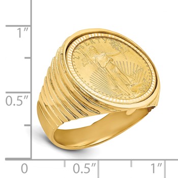 Wideband Distinguished Coin Jewelry 14k Men's Polished and Diamond-cut Ribbed Edge Mounted 1/10oz American Eagle Coin Bezel Ring — alternate view