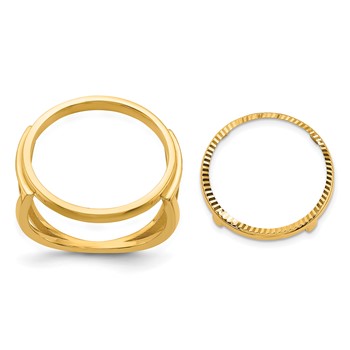 Wideband Distinguished Coin Jewelry 14k Ladies' Polished and Diamond-cut 16.5mm Coin Bezel Ring