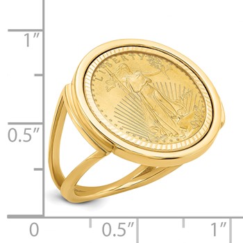 Wideband Distinguished Coin Jewelry 14k Ladies' Polished and Diamond-cut Mounted 1/10oz American Eagle Coin Bezel Ring — alternate view