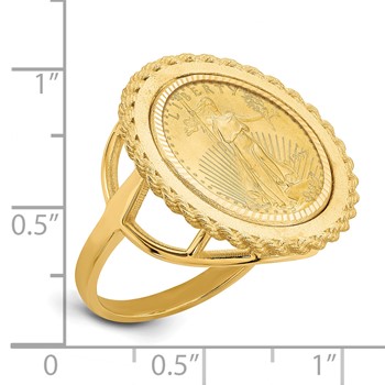 Wideband Distinguished Coin Jewelry 14k Ladies' Polished Textured and Diamond-cut Rope Edge Mounted 1/10oz American Eagle Coin Bezel Ring — alternate view