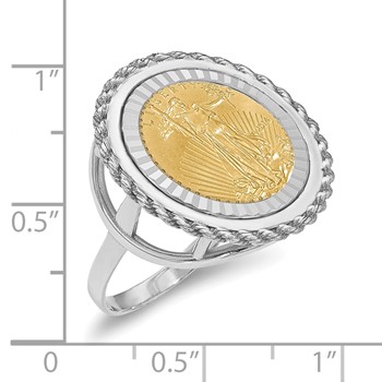 Wideband Distinguished Coin Jewelry 14k White Gold Ladies' Polished Textured and Diamond-cut Rope Edge Mounted 1/10oz American Eagle Coin Bezel Ring — alternate view