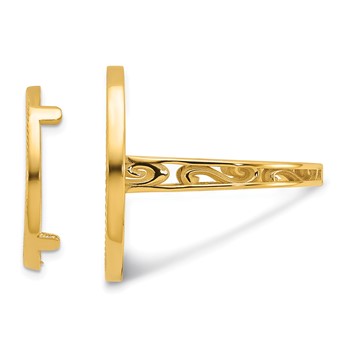 Wideband Distinguished Coin Jewelry 10k Ladies' Polished and Diamond-cut with Filigree Sides and Beaded Top 16.5mm Coin Bezel Ring — alternate view