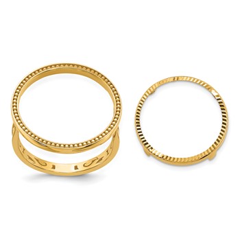 Wideband Distinguished Coin Jewelry 14k Ladies' Polished and Diamond-cut with Filigree Sides and Beaded Top 16.5mm Coin Bezel Ring