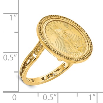 Wideband Distinguished Coin Jewelry 14k Ladies' Polished and Diamond-cut with Filigree Sides and Beaded Top Mounted 1/10oz American Eagle Coin Bezel Ring — alternate view