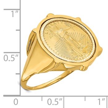 Wideband Distinguished Coin Jewelry 14k Men's Polished and Diamond-cut Fluted Mounted 1/10oz American Eagle Coin Bezel Ring — alternate view