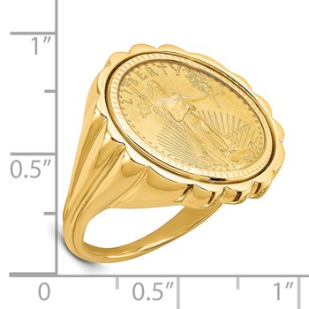 Wideband Distinguished Coin Jewelry 14k Ladies' Polished and Diamond-cut Fluted Mounted 1/10oz American Eagle Coin Bezel Ring — alternate view