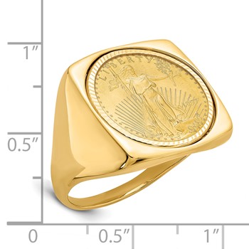 Wideband Distinguished Coin Jewelry 14k Men's Polished and Diamond-cut Square Shaped Mounted 1/10oz American Eagle Coin Bezel Ring — alternate view