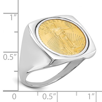 Wideband Distinguished Coin Jewelry 14k White Gold Men's Polished Square Shaped Mounted 1/10oz American Eagle Coin Bezel Ring — alternate view