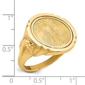 Wideband Distinguished Coin Jewelry 14k Polished and Diamond-cut with Horse Sides Mounted 1/10oz American Eagle Coin Bezel Ring — alternate view
