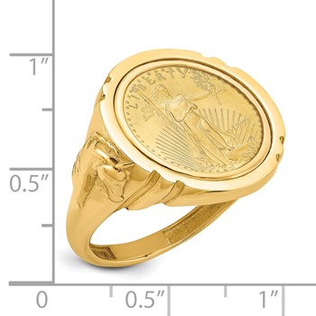 Wideband Distinguished Coin Jewelry 14k Men's Polished with Horse Sides Mounted 1/10oz American Eagle Coin Bezel Ring — alternate view