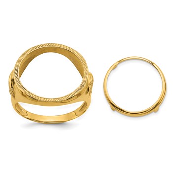 Wideband Distinguished Coin Jewelry 10k Men's Polished and Textured with Eagle Sides 16.5mm Coin Bezel Ring