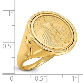 Wideband Distinguished Coin Jewelry 14k Men's Polished and Textured with Eagle Side Mounted 1/10oz American Eagle Coin Bezel Ring — alternate view