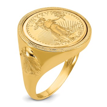 Wideband Distinguished Coin Jewelry 14k Men's Polished and Textured with Eagle Side Mounted 1/10oz American Eagle Coin Bezel Ring