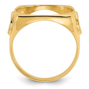 Wideband Distinguished Coin Jewelry 14k Men's Polished and Diamond-cut with Horseshoe Sides Square Shaped 16.5mm Coin Bezel Ring — alternate view