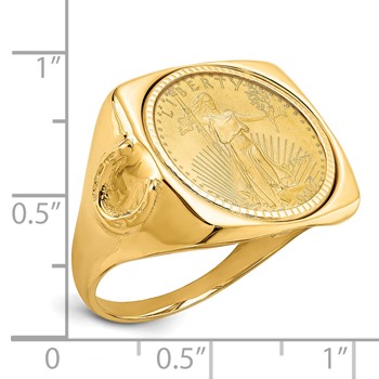 Wideband Distinguished Coin Jewelry 14k Men's Polished and Diamond-cut with Horseshoe Sides Square Shaped Mounted 1/10oz American Eagle Coin Bezel Ring — alternate view