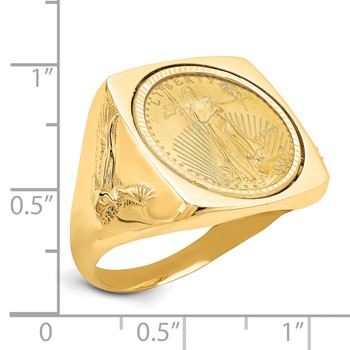 Wideband Distinguished Coin Jewelry 14k Men's Polished and Diamond-cut with Flying Eagle Side Square Shaped Mounted 1/10oz American Eagle Coin Bezel Ring — alternate view