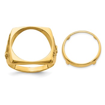 Wideband Distinguished Coin Jewelry 14k Men's Polished with Flying Eagle Side Square Shaped 16.5mm Coin Bezel Ring