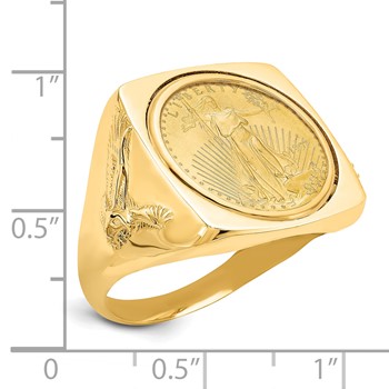 Wideband Distinguished Coin Jewelry 14k Men's Polished with Flying Eagle Side Square Shaped Mounted 1/10oz American Eagle Coin Bezel Ring — alternate view