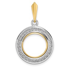 Image of Wideband Distinguished Coin Jewelry 14k Two-tone Polished Channel Set Diamond 13.0mm Prong Coin Bezel Pendant Mounting