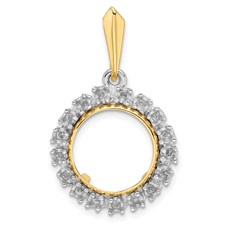 Image of Wideband Distinguished Coin Jewelry 14k Two-tone Polished Diamond 13.0mm Prong Coin Bezel Pendant Mounting