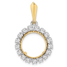 Image of Wideband Distinguished Coin Jewelry 14k Two-tone Polished AA Diamond 13.0mm Prong Coin Bezel Pendant