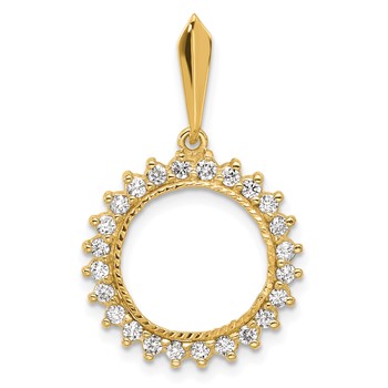 Wideband Distinguished Coin Jewelry 14k Two-tone Polished and Diamond-cut A Diamond Circle 13.0mm Prong Coin Bezel Pendant