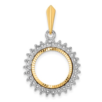 Wideband Distinguished Coin Jewelry 14k Two-tone Polished and Diamond-cut Diamond Circle 14.0mm Prong Coin Bezel Pendant Mounting