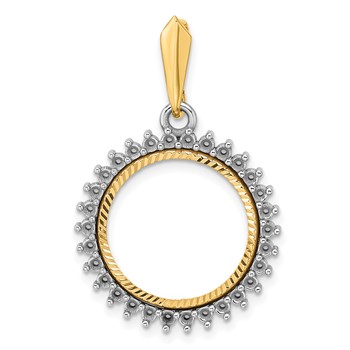 Wideband Distinguished Coin Jewelry 14k Two-tone Polished and Diamond-cut Diamond Circle 16.0mm Prong Coin Bezel Pendant Mounting