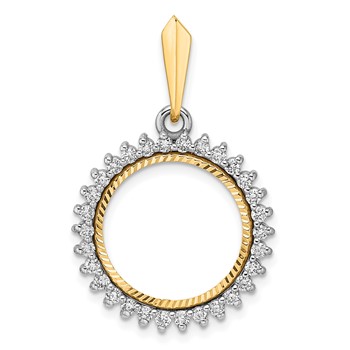 Wideband Distinguished Coin Jewelry 14k Two-tone Polished and Diamond-cut A Diamond Circle 16.0mm Prong Coin Bezel Pendant