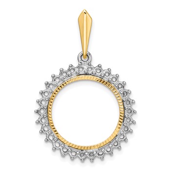 Wideband Distinguished Coin Jewelry 14k Two-tone Polished and Diamond-cut Diamond Circle 16.5mm Prong Coin Bezel Pendant Mounting