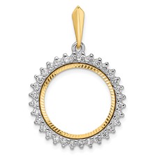Image of Wideband Distinguished Coin Jewelry 14k Two-tone Polished and Diamond-cut AA Diamond Circle 18.0mm Prong Coin Bezel Pendant