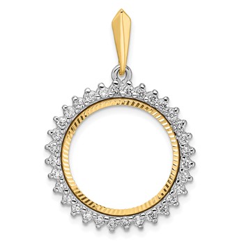Wideband Distinguished Coin Jewelry 14k Two-tone Polished and Diamond-cut A Diamond Circle 18.0mm Prong Coin Bezel Pendant
