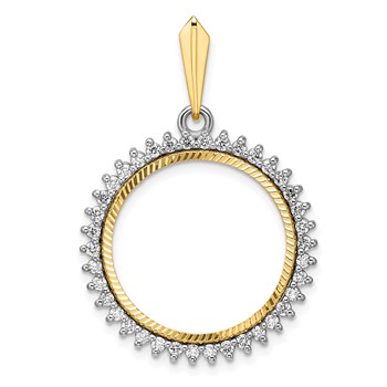 Wideband Distinguished Coin Jewelry 14k Two-tone Polished and Diamond-cut VS Diamond Circle 20.1mm Prong Coin Bezel Pendant