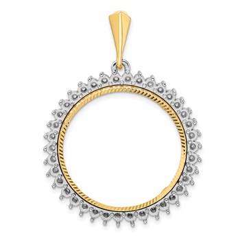 Wideband Distinguished Coin Jewelry 14k Two-tone Polished and Diamond-cut Diamond Circle 27.0mm Prong Coin Bezel Pendant Mounting