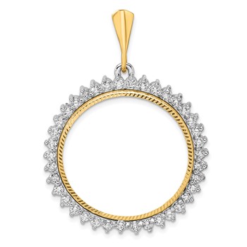 Wideband Distinguished Coin Jewelry 14k Two-tone Polished and Diamond-cut VS Diamond Circle 27.0mm Prong Coin Bezel Pendant