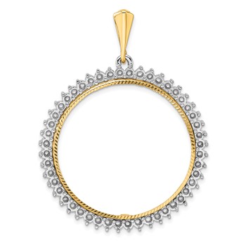 Wideband Distinguished Coin Jewelry 14k Two-tone Polished and Diamond-cut Diamond Circle 32.7mm Prong Coin Bezel Pendant Mounting